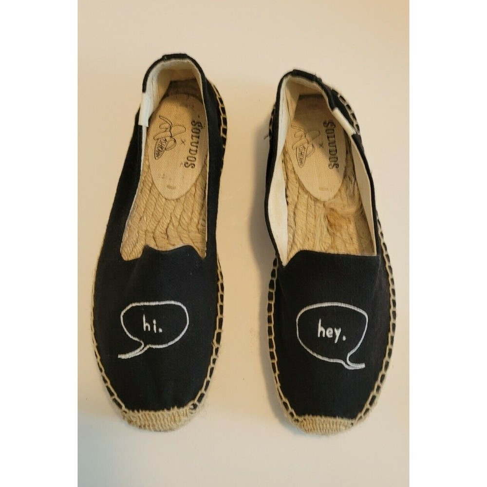 Soludos Ashkhan Women's Sz 7 Embroidered Espadrille Loafers Flats Black Hi Hey